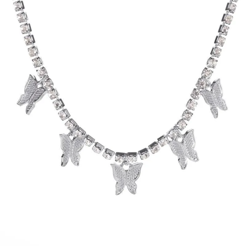 Women  Rhinestone Butterfly Studded Rhinestone Single-Layer Necklaces