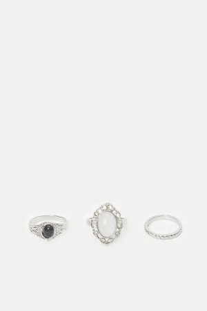 Women Silver Embellished Rings (Pack of 3)