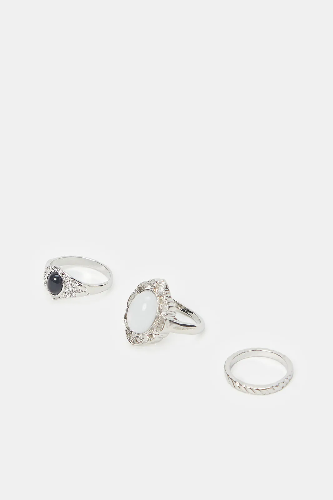 Women Silver Embellished Rings (Pack of 3)