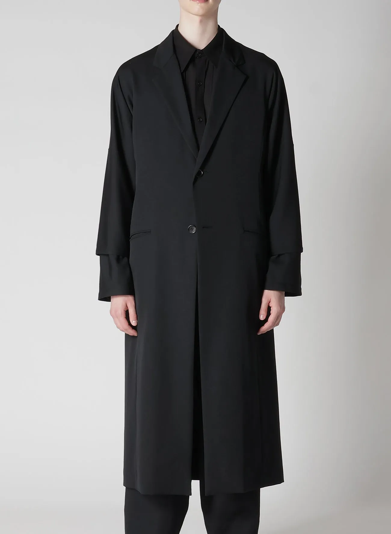 WOOL GABARDINE ROLLED UP HEM LONG JACKET