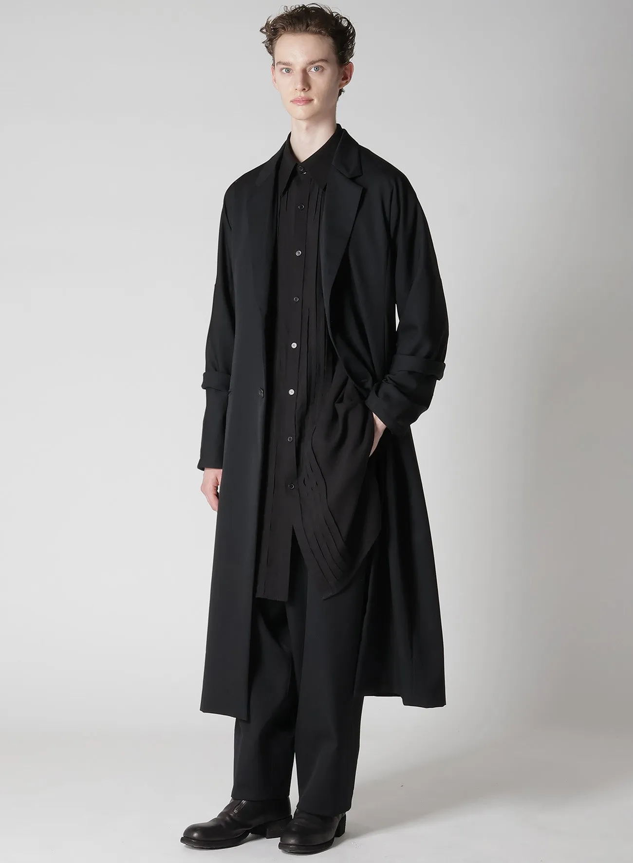 WOOL GABARDINE ROLLED UP HEM LONG JACKET