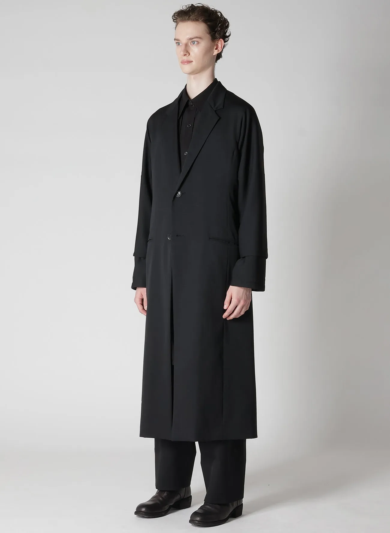 WOOL GABARDINE ROLLED UP HEM LONG JACKET